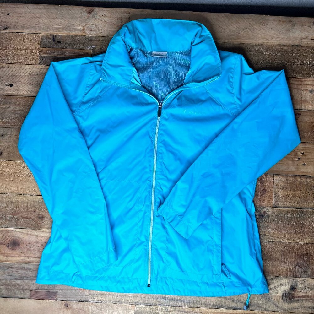 Colombia Women's XL Blue Raincoat Zipup Blue/Teal  Air Vent- Adjustable Waist